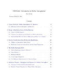 PHYS-633: Introduction to Stellar Astrophysics