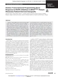 Distinct Transcriptional Programming Drive Response to MAPK Inhibition in BRAF -Mutant Melanoma Patient-Derived Xenografts