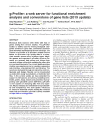 G:Profiler: a Web Server for Functional Enrichment Analysis And