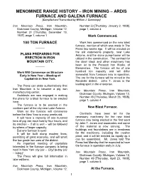 IRON MINING – ARDIS FURNACE and GALENA FURNACE [Compiled and Transcribed by William J