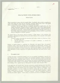 Ji Richapd'sylvan WHAT IS WRONG with APPLIED ETHICS Richard