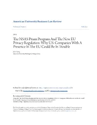 The Nsa's Prism Program and the New Eu Privacy Regulation: Why U.S