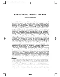 Using Resources for Silent Film Music