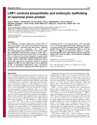 LRP1 Controls Biosynthetic and Endocytic Trafficking of Neuronal Prion Protein