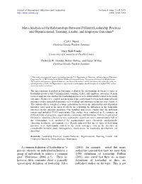 Meta-Analysis of the Relationships Between Different Leadership Practices and Organizational, Teaming, Leader, and Employee Outcomes*