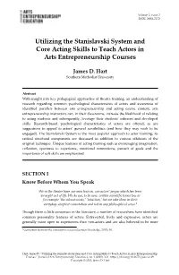 Utilizing the Stanislavski System and Core Acting Skills to Teach Actors in Arts Entrepreneurship Courses