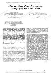 A Survey on Solar Powered Autonomous Multipurpose Agricultural Robot