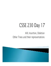 AVL Insertion, Deletion Other Trees and Their Representations