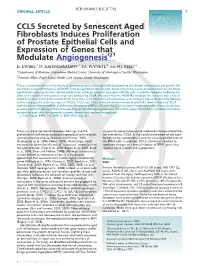 CCL5 Secreted by Senescent Aged Fibroblasts Induces Proliferation of Prostate Epithelial Cells and Expression of Genes That Modu
