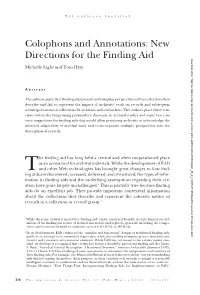 Colophons and Annotations: New Directions for the Finding