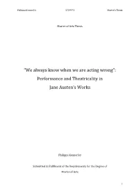 Performance and Theatricality in Jane Austen's Works