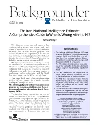 The Iran National Intelligence Estimate: a Comprehensive Guide to What Is Wrong with the NIE James Phillips