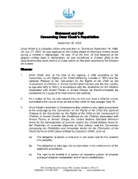 Statement and Call Concerning Omar Khadr's Repatriation