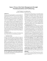 Sypse: Privacy-First Data Management Through Pseudonymization and Partitioning