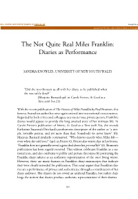The Not Quite Real Miles Franklin: Diaries As Performance
