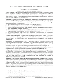 Contents of a Contract Representations and Misrepresentations