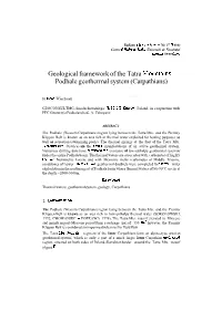 Geological Framework of the Tatra Mountains- Podhale Geothermal System (Carpathians)
