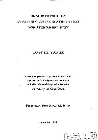 Oral Into Written: an Experiment in Creating a Text for African Religion
