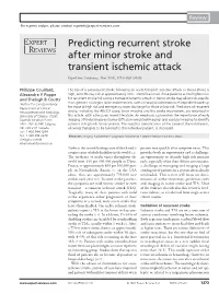 Predicting Recurrent Stroke After Minor Stroke and Transient Ischemic Attack