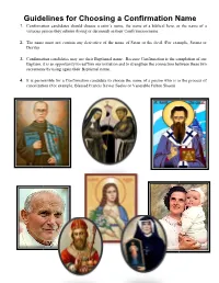 Guidelines for Choosing a Confirmation Name 1