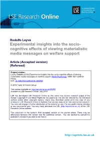 Experimental Insights Into the Socio- Cognitive Effects of Viewing Materialistic Media Messages on Welfare Support