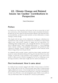 Ian Castles' Contributions in Perspective