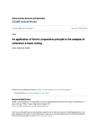 An Application of Grice's Cooperative Principle to the Analysis of Coherence in Basic Writing