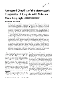 Annotated Checklist of the Macroscopic Troglobites of Virginia with Notes on Their Geographic Ilistributioni by JOHN R