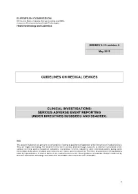 Serious Adverse Event Reporting Under Directives 90/385/Eec and 93/42/Eec