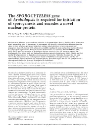 The SPOROCYTELESS Gene of Arabidopsis Is Required for Initiation of Sporogenesis and Encodes a Novel Nuclear Protein