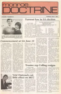 Turnout Low in SA Election Commencement Set for June 10 Trustee Rep Colling Resigns Vets' Outreach