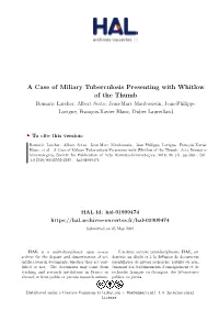A Case of Miliary Tuberculosis Presenting with Whitlow of the Thumb