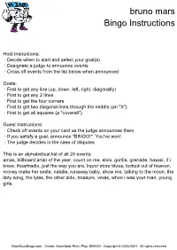 Bruno Mars Bingo Instructions