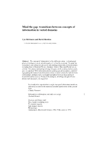 Mind the Gap: Transitions Between Concepts of Information in Varied Domains