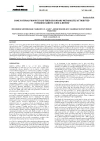 Some Natural Products and Their Secondary Metabolites Attributed Towards Diabetic Cure: a Review