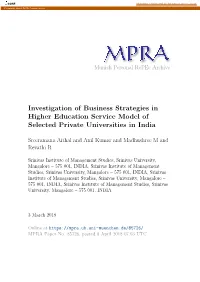 Investigation of Business Strategies in Higher Education Service Model of Selected Private Universities in India
