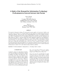 A Study of the Demand for Information Technology Professionals in Selected Internet Job Portals