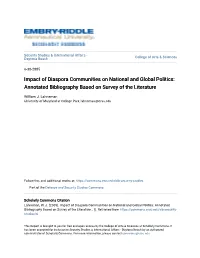 Impact of Diaspora Communities on National and Global Politics: Annotated Bibliography Based on Survey of the Literature
