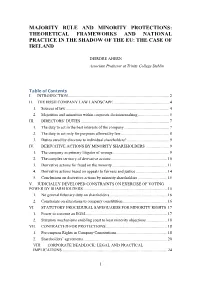 Majority Rule and Minority Protections: Theoretical Frameworks and National Practice in the Shadow of the Eu: the Case of Ireland