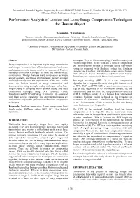 Performance Analysis of Lossless and Lossy Image Compression Techniques for Human Object