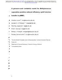 A Genome-Scale Metabolic Model for Methylococcus Capsulatus Predicts Reduced Efficiency Uphill Electron Transfer to Pmmo