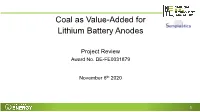 Coal As Value-Added for Lithium Battery Anodes