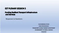 EST PLENARY SESSION 5 Funding Resilient Transport Infrastructure and Services