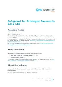 Safeguard for Privileged Passwords 6.0.9 LTS Release Notes