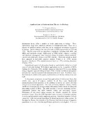 1 Applications of Information Theory to Biology Information Theory Offers A