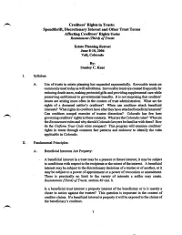 Creditors' Rights in Trusts: Spendthrift, Discretionary Interest and Other Trust Terms Affecting Creditors' Rights Under Restatement (Third) of Trusts