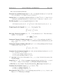 Math 025-1,2 List of Theorems and Definitions Fall 2010