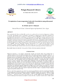Precipitation of Nano-Magnesium Hydroxide from Bittern Using Ultrasound Irradiation
