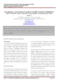 E-Commerce: New Forms of Work for Wealth Creation in Zimbabwe Walter