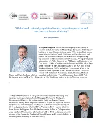 Global and Regional Geopolitical Trends, Migration Patterns and Controversial Issues of History"